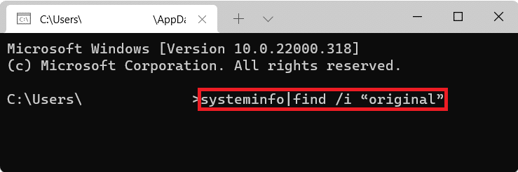 command prompt window. system info