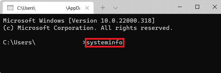 command prompt window. system info