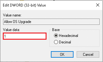 enter value data in dword value