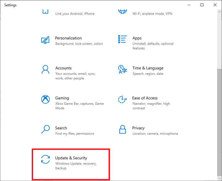 Here, the Windows Settings screen will pop up. Now click on Update and Security.