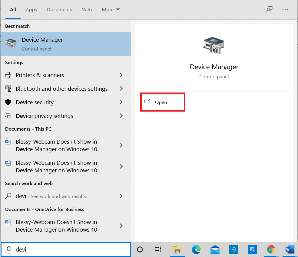 Type Device Manager in the Search Bar and click Open.