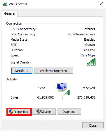 Now, click on Properties. Ethernet doesn't have a valid IP configuration error