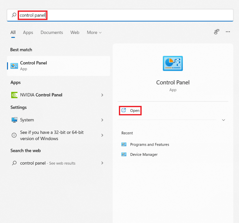 Start menu search results for Control Panel. How to Sync Time in Windows 11