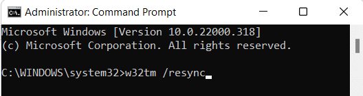 Command Prompt window. How to Sync Time in Windows 11