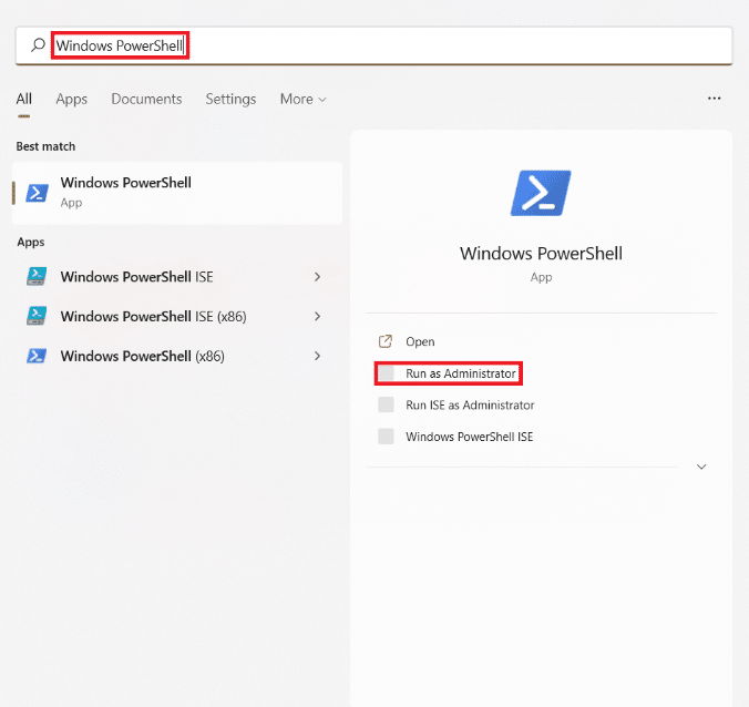 Mulakan hasil carian menu untuk Windows PowerShell