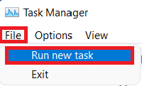File menu in Task Manager. 
