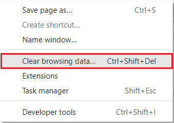 select clear browsing data... option in Chrome More tools dropdown menu