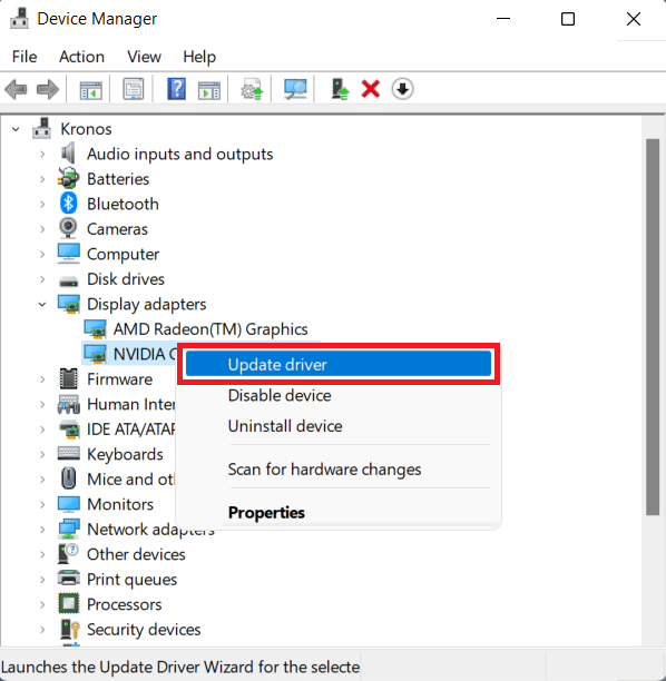 Update driver option in the Context menu. How to Fix Invalid Access to Memory Location Error in Valorant