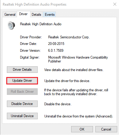 Click on Update Driver 