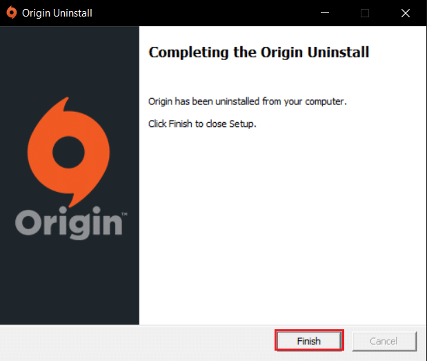 click on Finish to complete Origin Uninstallation. How to Fix Origin Error code 327683:0