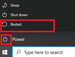 Several options like sleep, shut down, and restart will be displayed. Here, click on Restart.