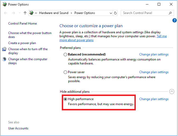 Now, choose the High-performance option under High additional plans. How to Fix Discord Screen Share Lag