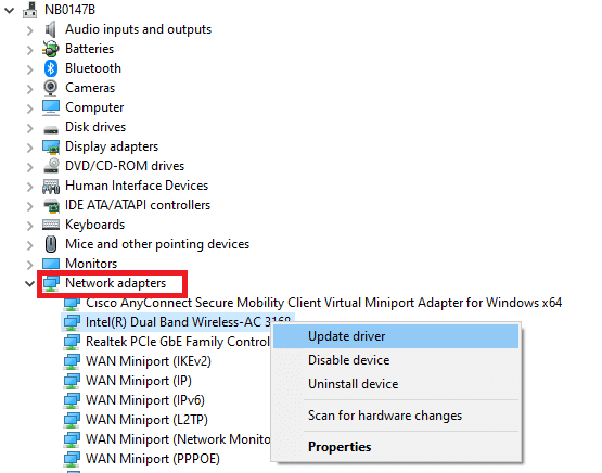 Click on the Network adapters. Fix Zoom Unable to Connect Error Code 5003