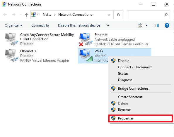 Now, right click on your active Network adapter and click on Properties. Fix The Group or Resource is Not in the Correct State to Perform the Requested Operation