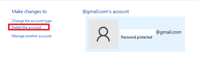 Select the old user account and click on Delete the account option