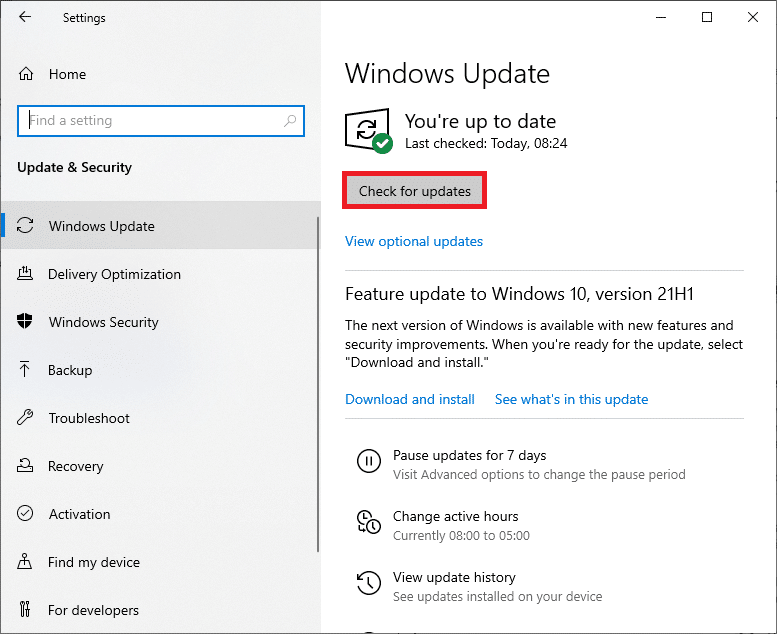 select Check for Updates from the right panel. How to Fix The Parameter Is Incorrect in Windows 10