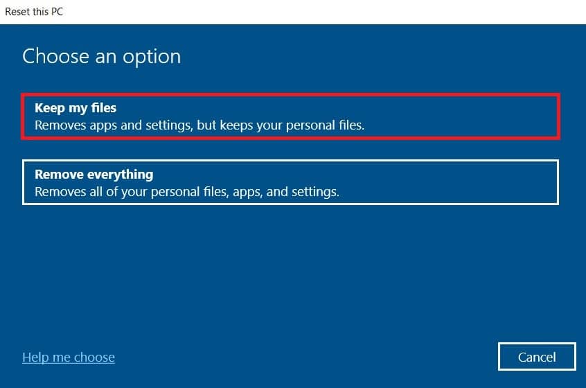 Choose an option page. select the first one. | restore pc to earlier date Windows 10