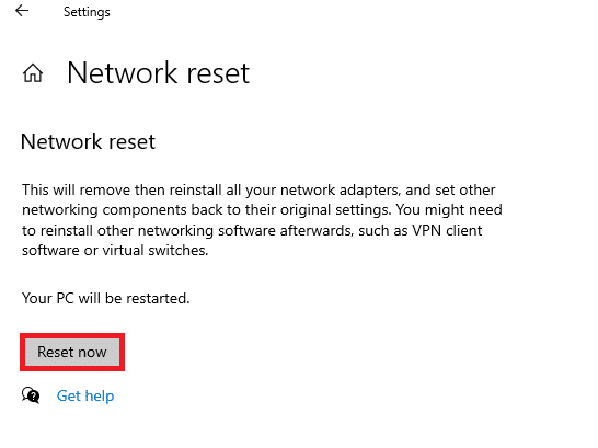 confirm the prompt by clicking on Reset now 