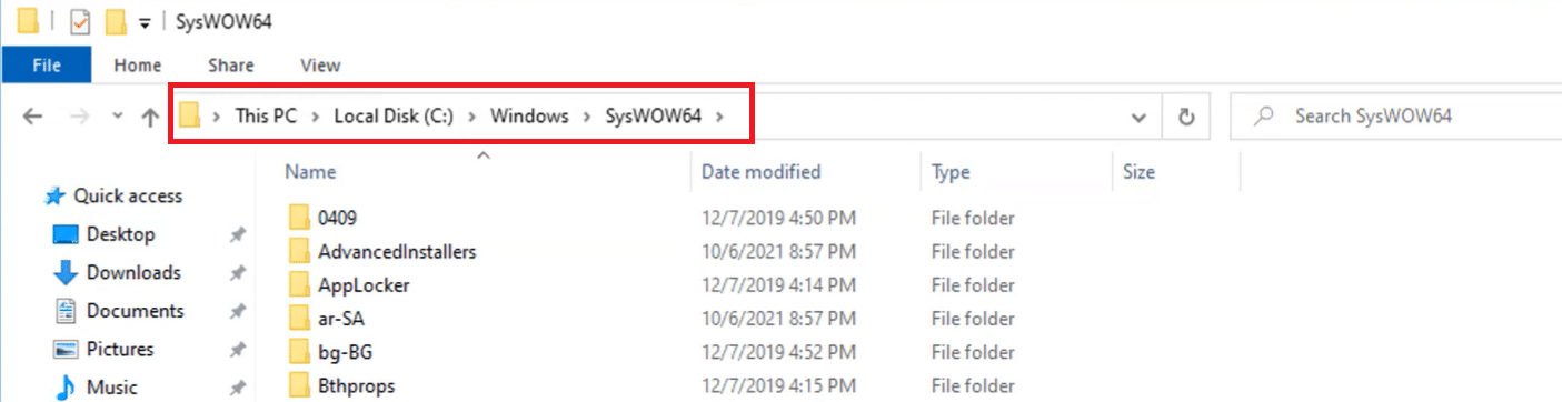 go to the sysWOW64 folder path