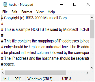 Now, the hosts file will be opened in Notepad 