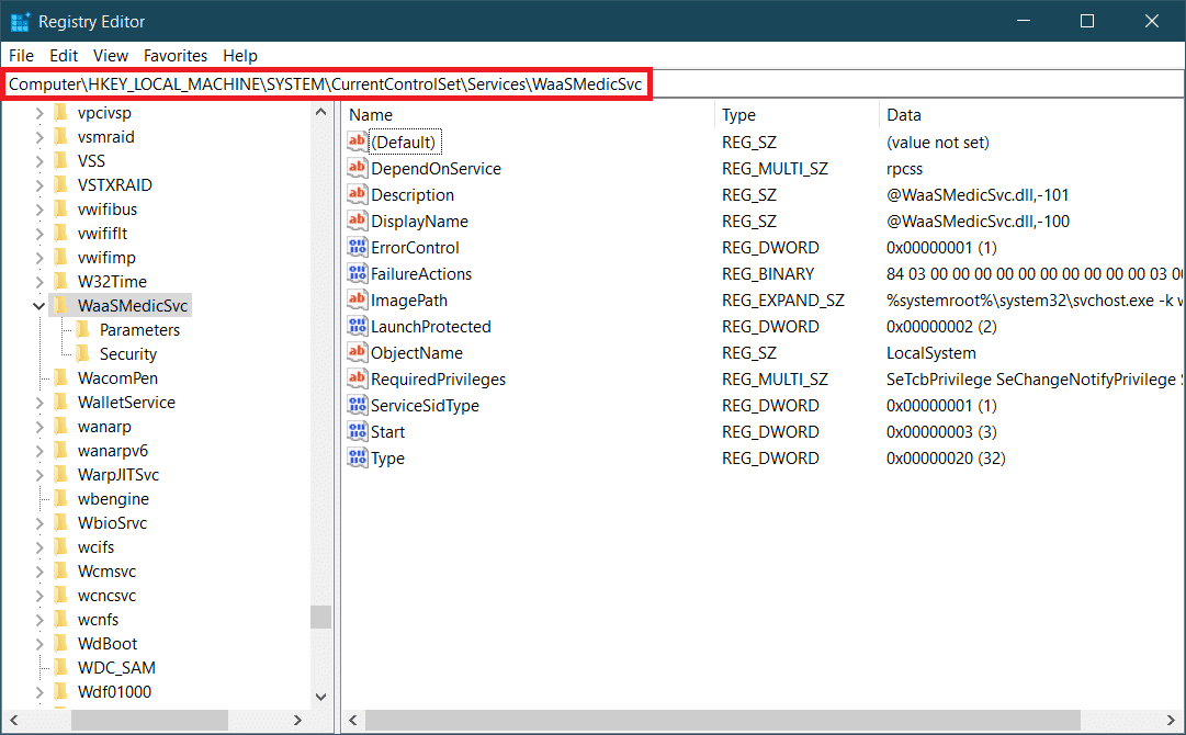 Registry Editor Window. What is WaasMedic Agent Exe in Windows 10