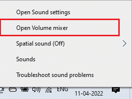 Right click on the Speakers icon at the bottom right corner of the screen and click on Open Volume mixer.
