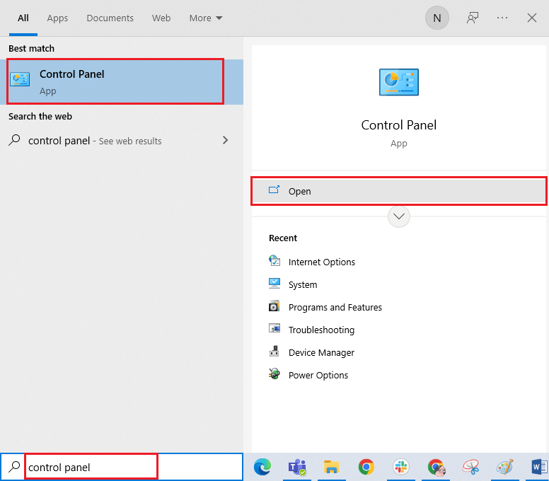 Hit de Windows Schlëssel an Typ Kontroll Panel. Elo, klickt op Open