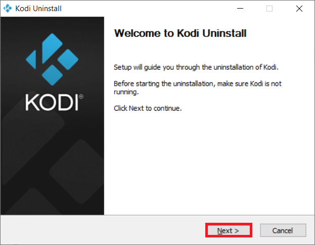 Click on Next in the Kodi Uninstall window