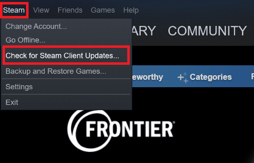 Agora, clique em Steam seguido de Verificar atualizações do cliente Steam…