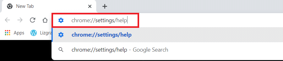 Type the shortcut link in the search bar to directly launch the About Chrome page