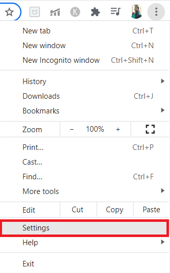 select the Settings option. Fix Chrome Plugins Not Working in Windows 10