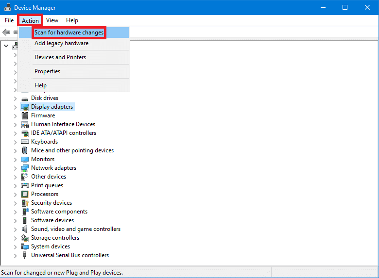 Scan for hardware changes option in Device manager