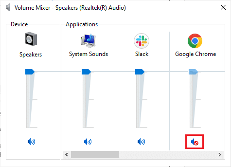 Now, a set of volume controls will be opened up. Make sure all volume levels are not muted. If you find any red circle with a line, unmute the volume level. 
