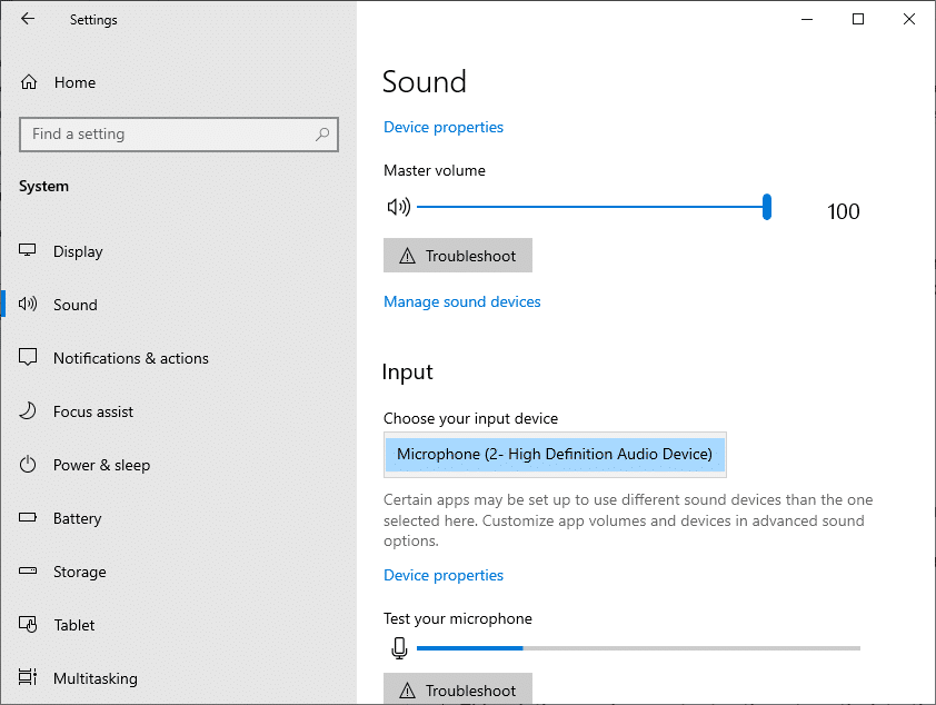 Launch Sound Settings from the search menu and select the correct input device 