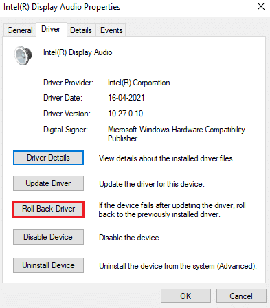 Right click on your audio device and select Roll Back Driver.