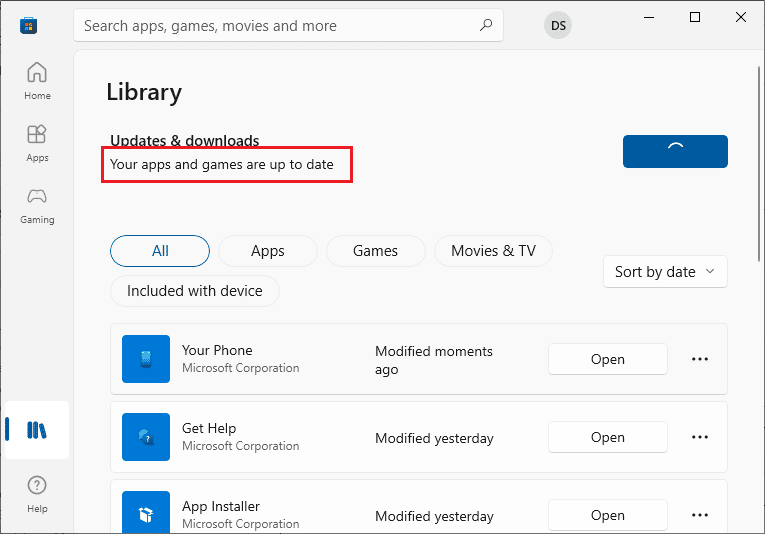 Изчакайте актуализациите да бъдат изтеглени на вашия компютър с Windows 10 и се уверете, че получавате подкана Вашите приложения и игри са актуални