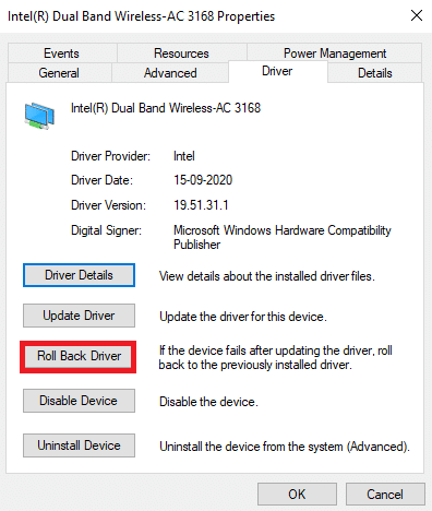 Switch to the Driver tab and select Roll Back Driver. Fix Network Error 0x00028001 on Windows 10