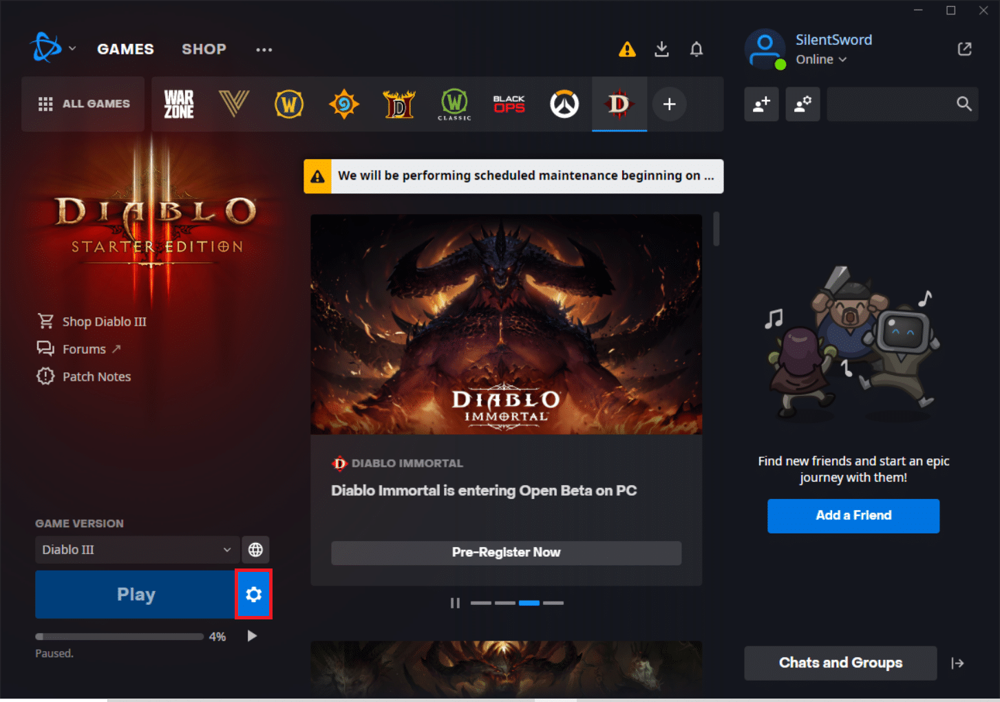 click on Options. Fix Diablo 3 Error Code 1016 on Windows 10