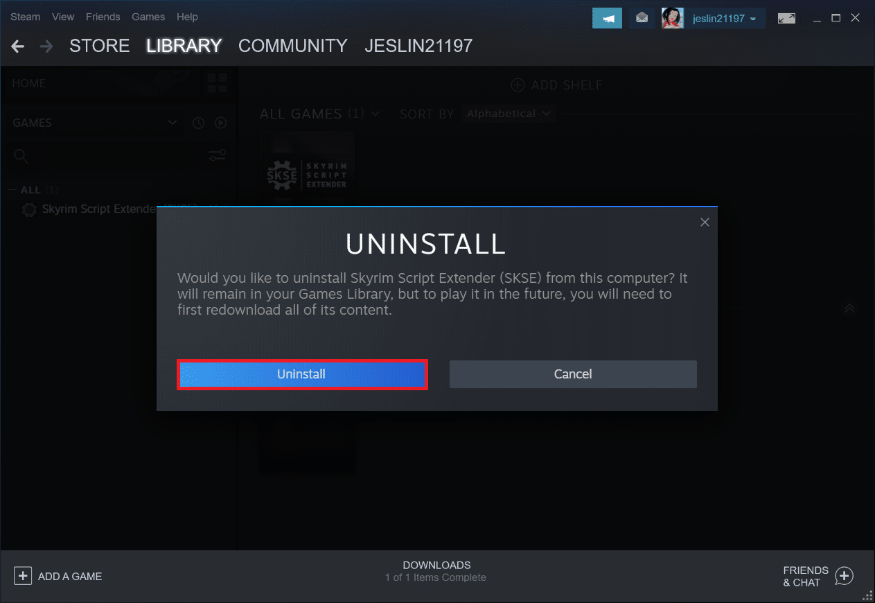 click on Uninstall in the popup