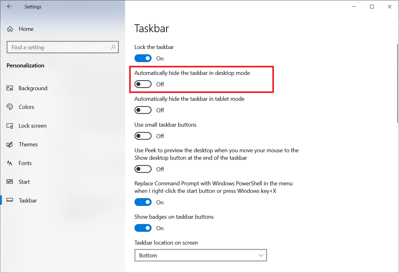 automatically hide the taskbar in desktop mode
