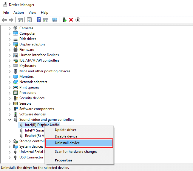 Right click on your audio device and select Uninstall device