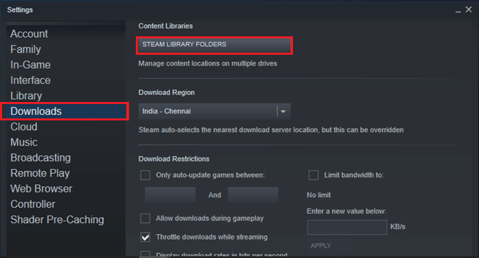 select STEAM LIBRARY FOLDERS under Content Libraries