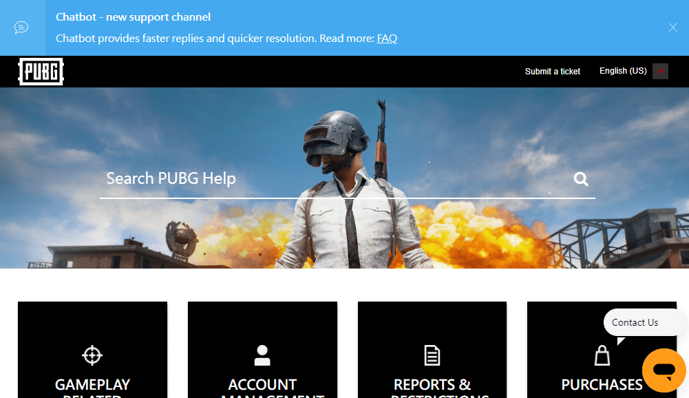 Navigate to the official PUBG support page