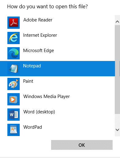 select the Notepad option. Fix Minecraft Black Screen in Windows 10