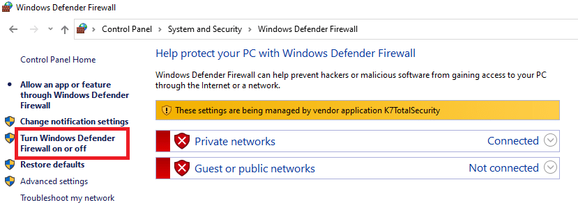 Windows Güvenlik Duvarı'nı devre dışı bırak