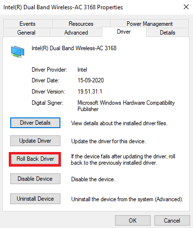 切换到驱动程序选项卡并选择回滚驱动程序。修复 Windows 118 中的错误代码 10 Steam