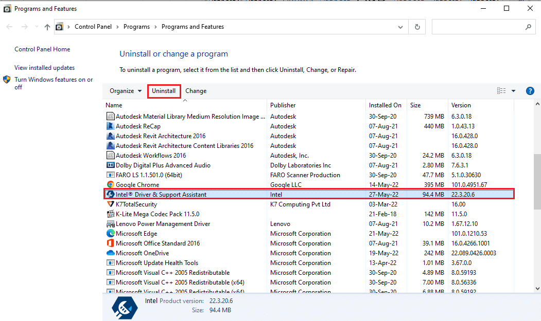 click on the Uninstall button. Fix Esrv.exe Application Error in Windows 10