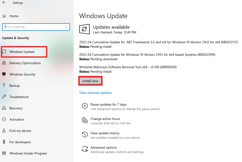 Update Windows. Fix Not Enough Storage is Available to Process this Command