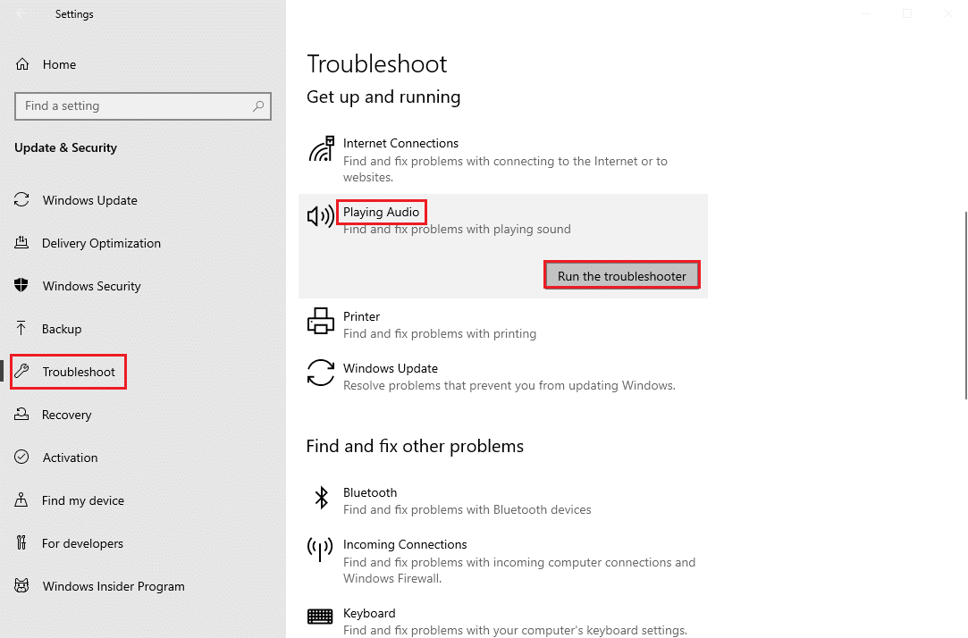 run playing audio troubleshooter. Fix my Headphone Jack is Not Working in Windows 10