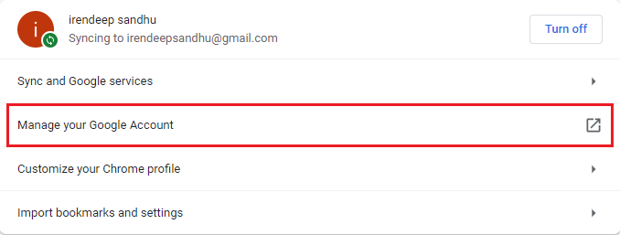 click on Manage your Google account